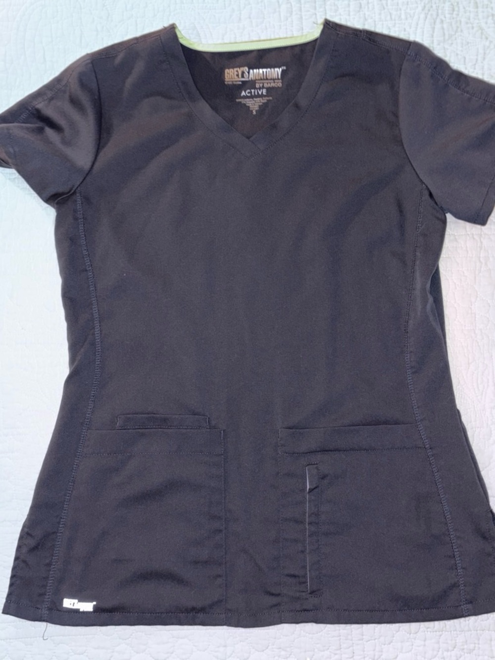 Grey's Anatomy Charcoal V-Neck Short Sleeve Scrub Top with Lime Trim